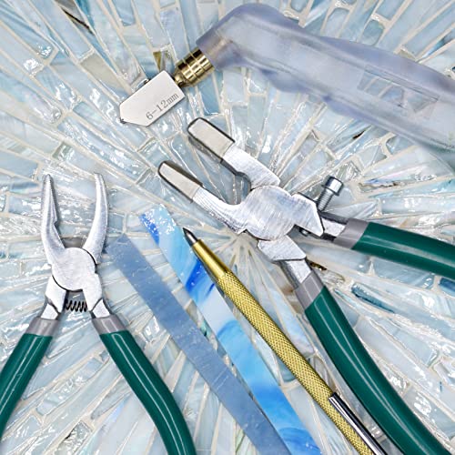 9Pcs Heavy Duty Glass Cutter Tool, Glass Cutting Kit, Glass Running Breaking Pliers, Breaker Grozer Pliers with Curved Jaws,Glass Cutters for Stained Glass, Mosaics, Fusing, Breaking Style 1