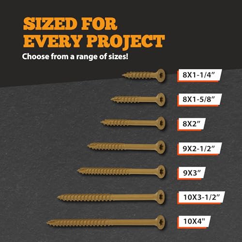 Wood Screws #8x1-1/4, Self Tapping Wood Screws with Torx T20 Star Drive, Type 17 Slot Point, 1 Free Bit Included (Tan, 500), by YYL FASTENER