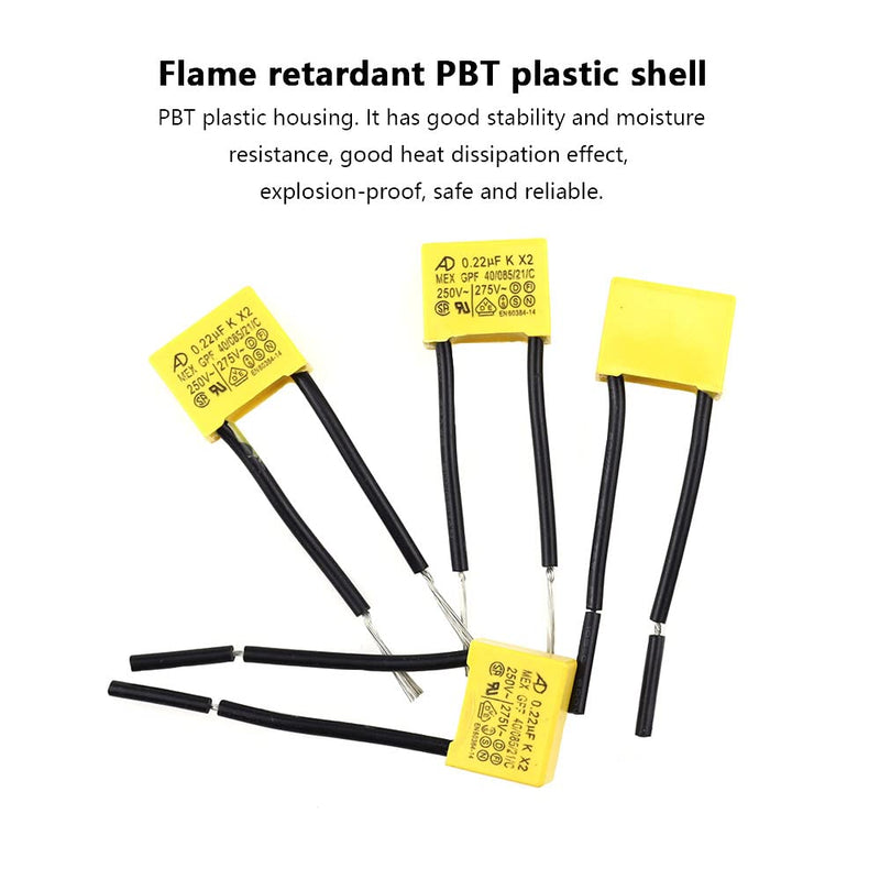 BlueXP Pack of 4 LED suppressor capacitors for flashing safety capacitors, non-outgoing LED lamp suppressor capacitor 0.22µF 275V X2 Radial