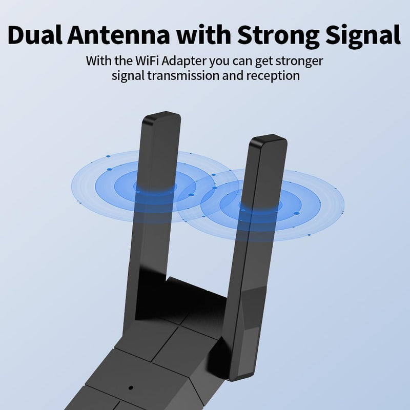 WiFi Adapter for Desktop PC, Wireless Adapter Wide-Coverage Dual Band 2.4GHz 400Mbps and 5GHz 867Mbps, USB 2.0, Dual High Gain Antenna, Supports Windows 10/11, Plug and Play 1300Mbps