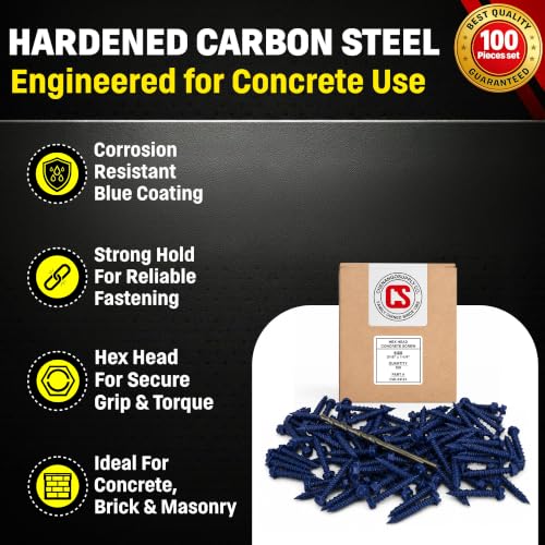 Hex Head Concrete Screw Anchor (3/16 x 1-1/4") 100 Pieces with Drill Bit (Miami-Dade Compliant) Chenango Supply 1.25 inches