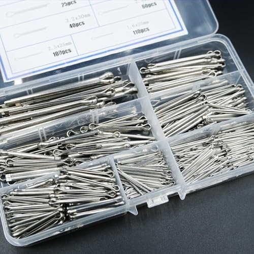 13 Sizes Hairpin Cotter Pins & R Clips Cotter Pins Assortment Kit, 250PCS Stainless Steel Cotter Pins Set, Split Pin Fastener Clips for Car Mechanics, Lawn Mowers, Trucks, Tractors Repair