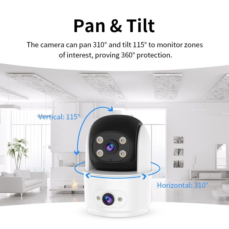 720P Dual-Lens WiFi Indoor Panoramic Camera/Dual-Lens Gun-Dome Linkage/AI Human Detection & Tracking/PTZ Pan/Two-Way Audio/Local TF Card Storage