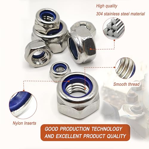 M6 x 1mm Metric Nylon Insert Lock Nuts (30pcs) + 412pcs Flat Washer Set