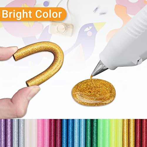 Manarty 48pcs 0.43" Dia x 4" Long Glitter Color Hot Glue Sticks and 24pcs 8" Long x 0.43" Dia Color Hot Glue Sticks