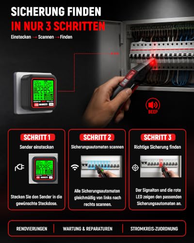 KAIWEETS Fuse Finder Set with 2.2 Inch LCD, Socket Tester with RCD Test for Wiring Test, Circuit Finder with NCV and LED Torch for Electricians and Home Use