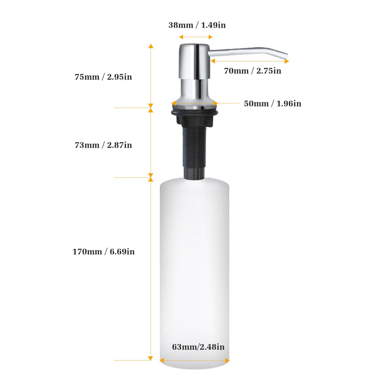 Soap Dispenser for Kitchen Sink, Built in Sink Soap Dispenser Lotion Dispenser with 17 OZ Bottle, Refill from The Top Bar Sink Soap Dispenser, Chrome Chrome 01 Comes with 17 OZ Bottle