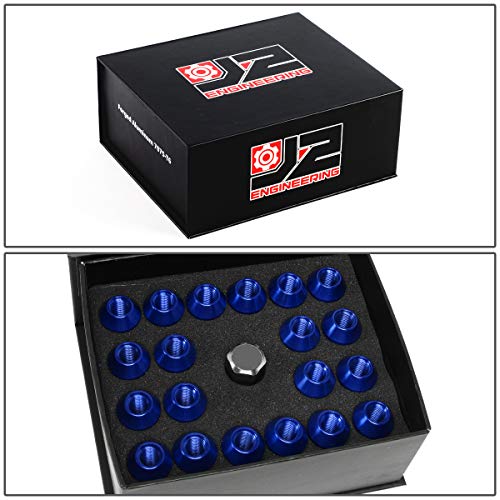 J2 Engineering LN-T7-021-15-BL Blue 7075 Aluminum M12 x 1.5 20Pcs L: 50mm Knurled Top Lug Nuts w/Adapter