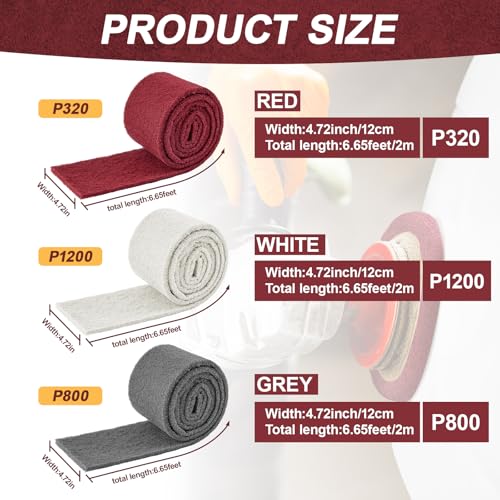 3 Rolls Industrial Scouring Pads 4.72" x 6.56 ft Scuff Pad for Scuffing, Scouring, Sanding, Cleaning, Blending, Paint Surface Prep Adhesion, Automotive Auto Body, Cuttable, Red White Gray
