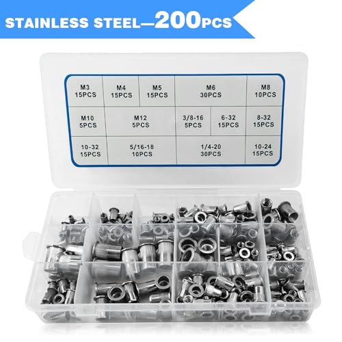 AKKTOL 200-pcs Stainless Steel Rivet Nut Kit + 240-pcs Rivet Nut Assortment Kit