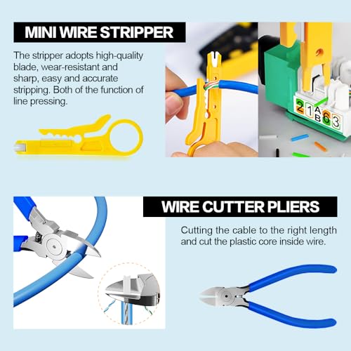 Ethernet Crimping Tool RJ45 /RJ11 Crimp Tools,CAT5 Cat5e Cat6 RJ45 Crimping Tool Kit With Multiply Cable Stripper, Blades,50PCS Cat6 Connectors, 50PCS Boots,Wire Cutter EM-CR2