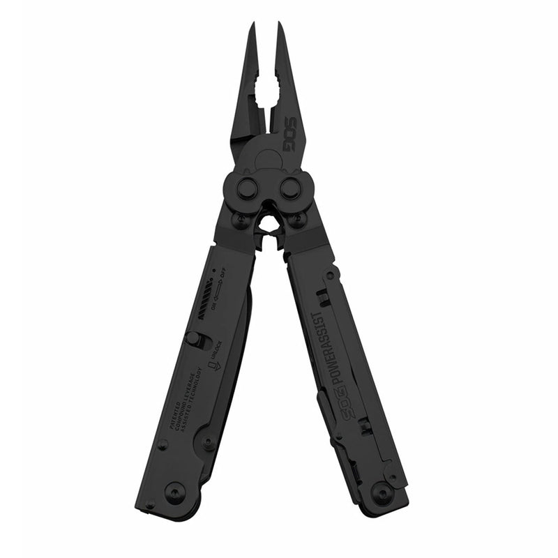 SOG Multi-Tool Pliers PowerAssist Pocket Knife with 16 Lightweight Specialty Tools and EDC Sheath (B66N-CP), Black
