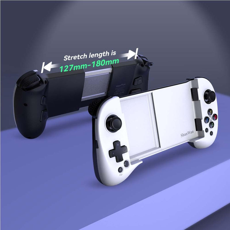 Mobile Game Controller for iPhone/Android with 4 Mapping Button/Joystick Can Adjust Height Phone Game Controller - PS Remote Play, Xbox Cloud, Steam Link, GeForce NOW (For iPhone&Android, White-3) For iPhone&Android