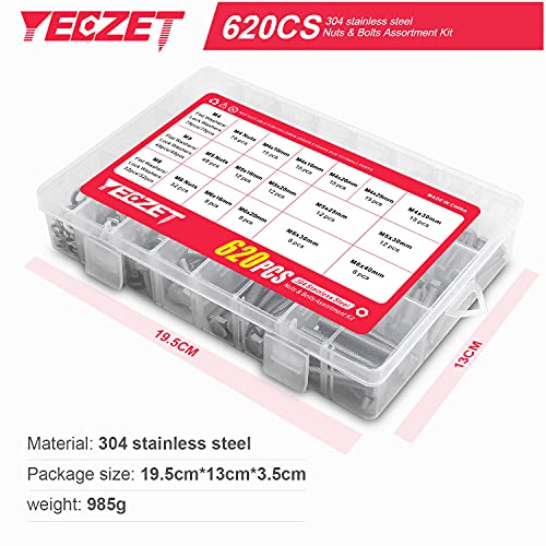 620PCS M4 M5 M6 Heavy Duty Bolts and Nuts Assortment Kit, 304 Stainless Steel, Includes 13 Most Common Sizes 620PCS m4 m5 m6 Bolts and Nuts Kit