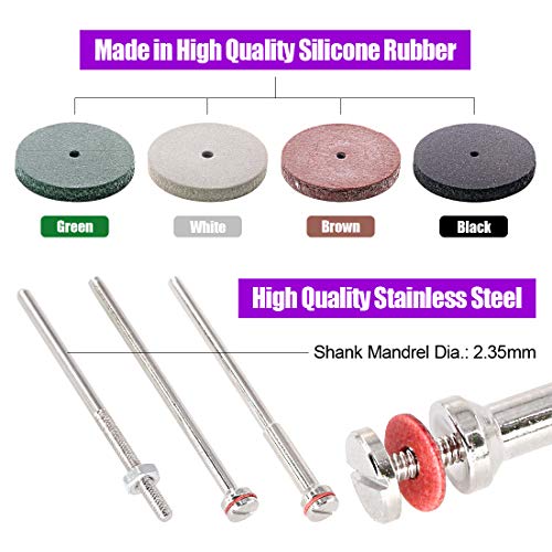 Swpeet 118Pcs Buffing Wheel Assortment Kit, Including 60 1" Gap Polishing Pad 40 Silicone Rubber Polishing Wheels 18 Shanks, Rotary Tools for Cleaning Finishing Deburring