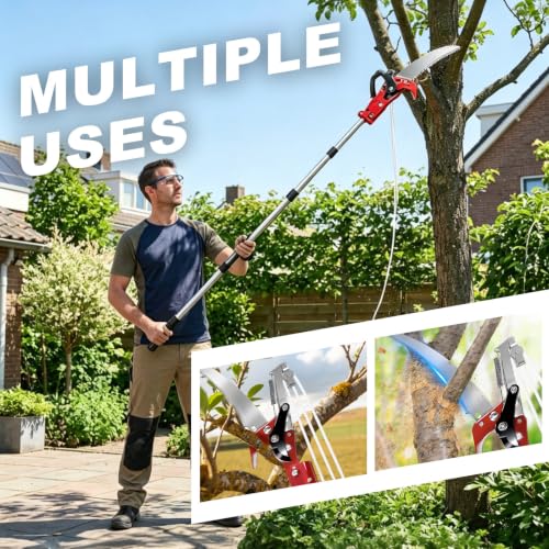 Pole Saw for Tree Trimming 2-in-1 Tree Pruner with Saw & Pruning Scissors - 11FT Extendable Tree Trimmer for High Branch Trimming, Yard, Garden & Orchard Red