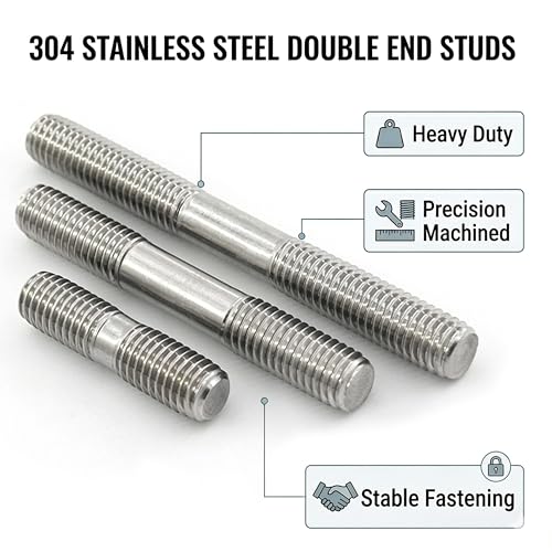 TEN-HIGH 304 Stainless Steel Double End Threaded Stud Bolt M12 x 150mm (Pitch 1.75mm),Heavy Duty Mounting Stud 4PCS, for Structural Fastening, Machine Installation, Flange Connection M12 x L 150mm x P 1.75mm