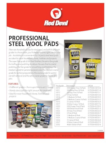 Red Devil 0323 Steel Wool, 0 Fine, (Pack of 48) 48 Pads
