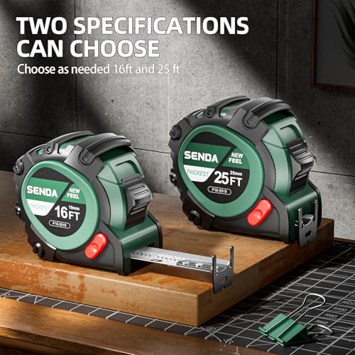 4 Pack Tape Measure 16Ft - Heavy Duty Tape Measure with 25mm Wide with Three Stops, High Precision Measuring Tape Retractable Measuring Tape, Rubber for Comfortable Grip, Fraction Markings 16 FT Green 4