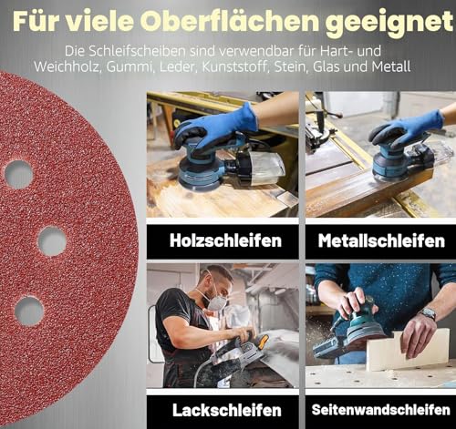 Stebruam Pack of 105 Sandpaper 125 mm Velcro for Random Orbital Sanders | Professional 125 sanding discs for 8 hole round random orbital sanders sanding (with grit 40/60/100/150/240/320/600) Pack of 105 - Grit 40,60,100,150,240,320,600
