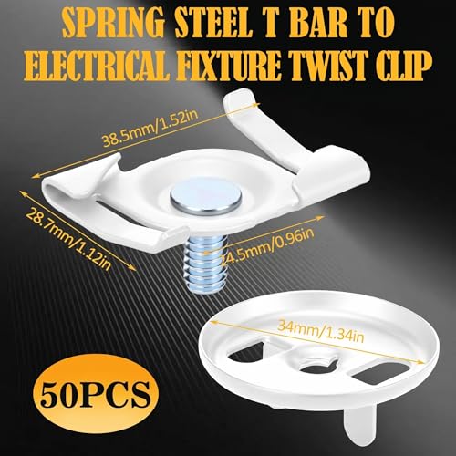 Silkfly 50 Pcs White Spring Steel T Bar to Electrical Fixture Twist Clip with Wing Nut, Mounting Clip for Installation of Suspended Drop Ceilings for 15/16 Inch T-Grid