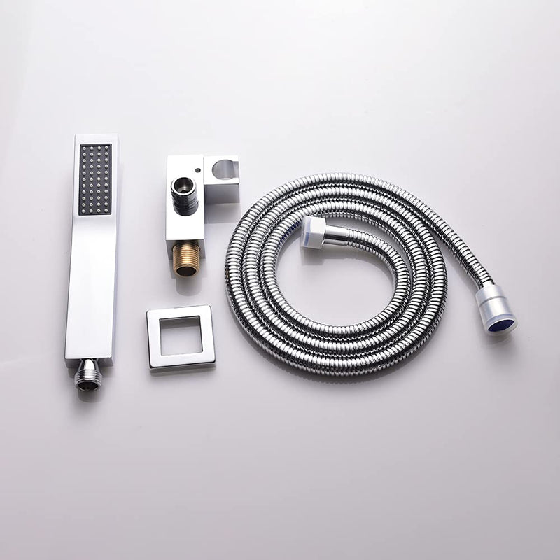 Shower Head Handheld Combo Set With Long Hose Bathroom Brass High Pressure Square All Metal Rainfall Massager Hand Held Shower Head With Bracket Holder, Chrome