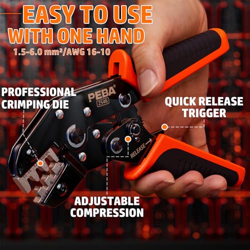 PEBA Crimping Tool and Solar Connectors Kit, Solar Crimper for AWG 16-10 Solar Panel Cable Wire, with 12 Pairs IP68 Solar Connectors & Stripping Pliers | Ratchet Crimp Tool Kit - Solar Installation 2 Tools - 12 Pairs