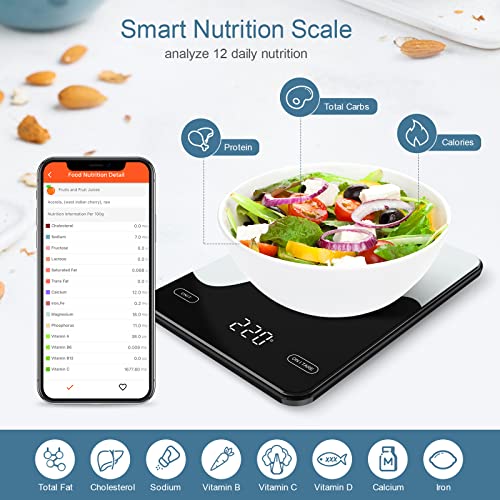 Digital Food Scale Rechargeable, 22lb/10kg Smart Kitchen Scales for Weight Loss, 1g/0.1oz Smart Food Scale with Nutrition Calculator APP, Kitchen Baking Mini Digital Scale