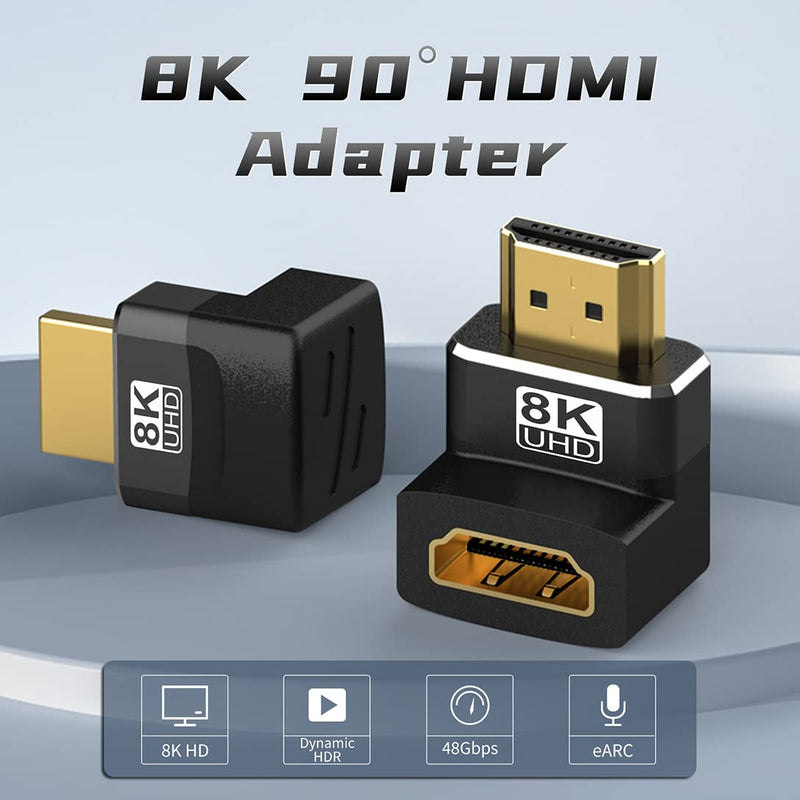 4 Pack 8K HDMI 2.1 Male to Female Adapter Connector Up Down Left Right Angle 90 270 Degree Gold Plated Support 8K@60Hz,4K@120Hz,HDR,eARC for PC Laptop HDTV Switch PS4 PS5 Up/Down & Left/Right Angle