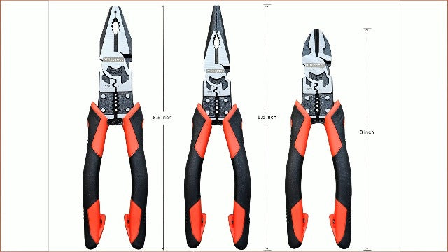 3PCS Combination Pliers Set, 9 In 1 Multifunction Electrician Tool, 8.5" Long Nose, 8.5" Linemens, 8" Diagonal Cutting Wire Stripper/Heavy Duty Side-Cut (Red/Black)