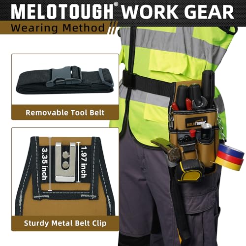 MELOTOUGH Reflective Safety Tool Belt Suspenders Construction Bag Suspenders,Tool Belt Pouches with Belt Clip Utility Mini Tool Organizer Pouch for Electrician,Carpenter,Construction