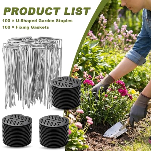 U Shaped Garden Staples Kit 3mm x 15cm Compatible with Landscape Fabric Weed Barrier Artificial Turf Fence Ground Cover 200 Pack