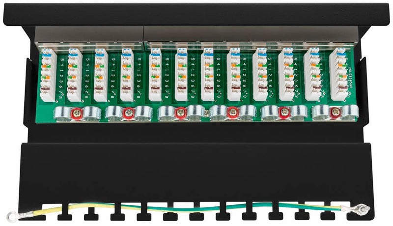 Goobay 69307 CAT 6 Patch Panel 12 Port / RJ45 Sockets Network Plug / 250 MHz LAN Patch Panel / 1 U Distribution Panel / Mini Desktop Patch Panel Wall Mounted / Black