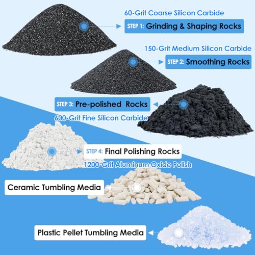 10LB Rock Tumbler Grit Kit + 12000 Mesh Polish Powder | Complete Rock Polishing Bundle