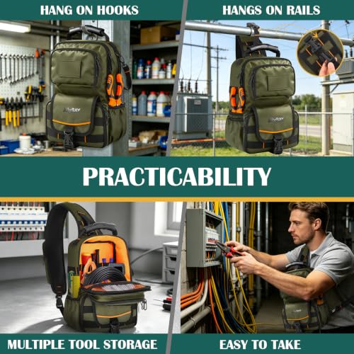 Electrician Tool Pouch Bag,8L HVAC Tool Organizer Bag with 3-Point Harness