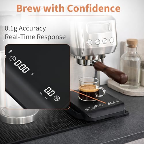 Coffee Scale with Timer for Espresso & Pour Over, 3kg/0.1g Precision Digital Scale, Auto Timing, Touch Control, LED Display, USB Type-C Rechargeable