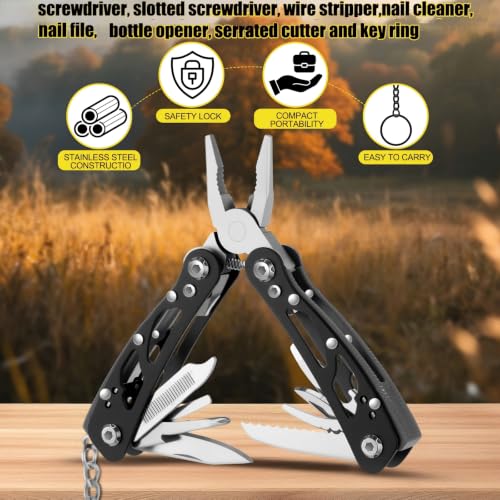Lasnten 12 Pcs Multitool Pliers, Stainless Steel Foldable Mini Tool,Black Black