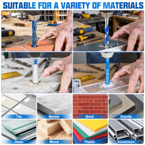 38 Pcs Diamond Drill Bits Set, Professional Concrete Drill Bit Set, Multiple Sizes Masonry Drill Bit Set, Industrial Strength Carbide Drill Bits Tip for Ceramic Glass Porcelain Tile Metal Plastic Wood 38 Pcs, Blue