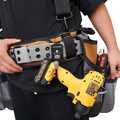 MELOTOUGH Tool Belt Suspenders Heavy Duty Padded Work Belt Suspenders for Carpenter/Electrician + Tool Belt Hook Tool Holster Cordless Drill Holster Hook with Metal Clip