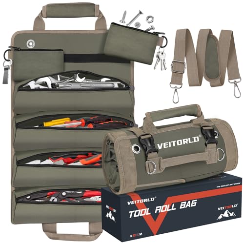 Heavy Duty Tool Bag 16-Inch - 19 Pockets Tool Organizer, Tool Roll Up Bag, Gifts for Men Dad Husband Him Christmas, Mens Stocking Stuffers