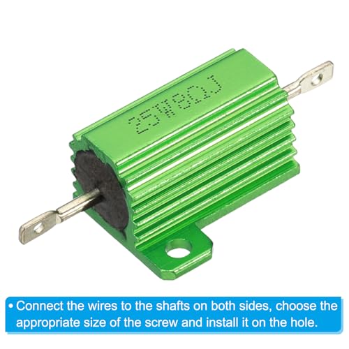 PATIKIL 25 W 8 Ohm Aluminum Casing Wire Wound Resistor, Pack of 5 Aluminum Casing Resistors Case Wire Wound Resistors Screw Tap Power Resistance 5% Tolerance, Green 8 ohms