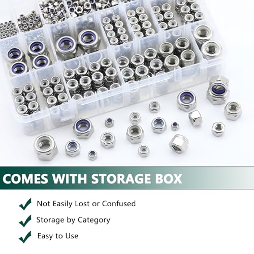 SAE & Metric Nylon Insert Lock Nuts Kit (750Pcs), Lock Nuts Assortment Kit SAE & Metric 750PCS