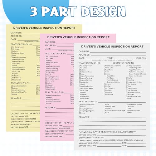 Detailed Driver's Vehicle Inspection Report Forms/Books,5 Packs 3-Ply Carbonless,50 Sets of Forms per Daily Pre-Trip Checklist Log for Truck Drivers 5.5" x 8.5".(Total 250 Sets)