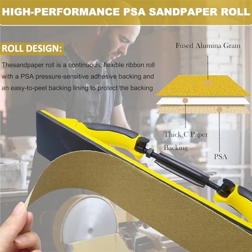 Total 20 Yards Long Continuous Roll Kit - 80 120 220 320 Grit PSA Longboard Sandpaper, 2-3/4" Wide - Self Adhesive Stickyback Sandpaper for Automotive, Woodworking, Hand Sanding Blocks
