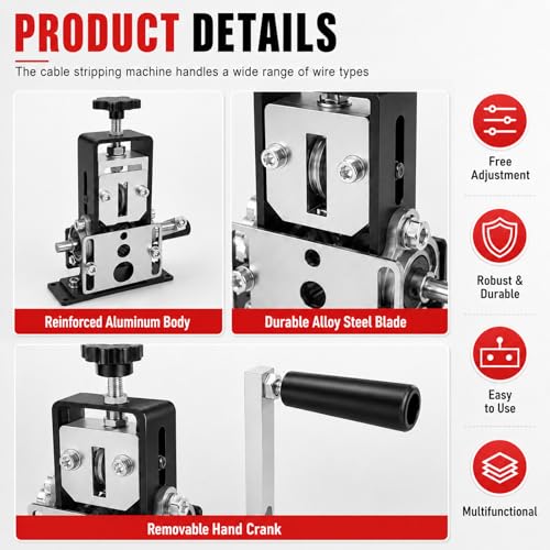 Manual Wire Stripper Machine 0.04"-1" Gauge for Copper, Hand Crank & Drill
