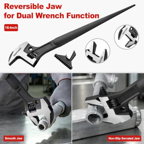 MAXPOWER 16" 4-in-1 & 10" Construction Spud Wrench Set, Tether Hole, Cr-V 10"+16"