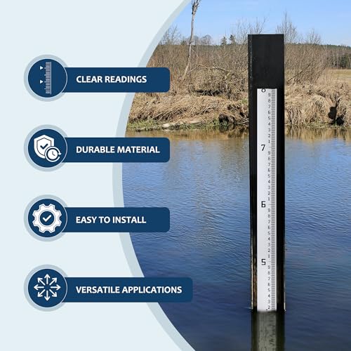 Depth Gauge, Water Level Gauge (Hundredths, Tenths, Teet), Heavy-Duty Ruler-Style Water Level Indicator, All-Weather Water Level Tool, Rust-Resistant, with Pre-Drilled Holes (4-8 Feet) 4-8 Feet