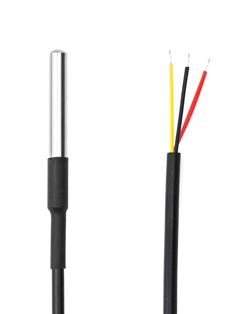 QWORK Pack of 3 DS18B20 temperature sensors, stainless steel temperature sensor, 2 m sensor cable, temperature -55 ° C to + 125 ° C