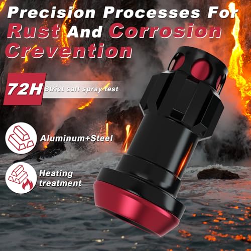 Lug Nuts Aluminum/Alloy Steel Tire Nut Lock 16 PCS Hex Nuts,4xEight Point Spline Nuts,1xHex Socket Key,1xEight Point Spline Socket Key,22mm OD/45mm H (Red Accents/Black Body, M12x1.25) Red Accents / Black Body