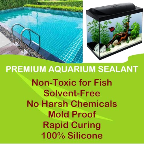 Aquarium Safe Silicone Sealant Clear, High Elasticity Fish Safe Adhesive 2PCs x 9.5floz Solvent Free, Non-Toxic Pond Sealant, Underwater Marine Sealant, Fish Tank Silicone, Sanitary Silicone CLEAR - 2PCs